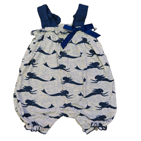 Baby Girl Mermaid Print Romper with Blue‎ Straps and Bow 6-12months - Picture 1 of 4